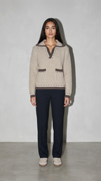 Code Culture catalog | v-neck-sweater-sweater-new-contrast-color | brown | full body