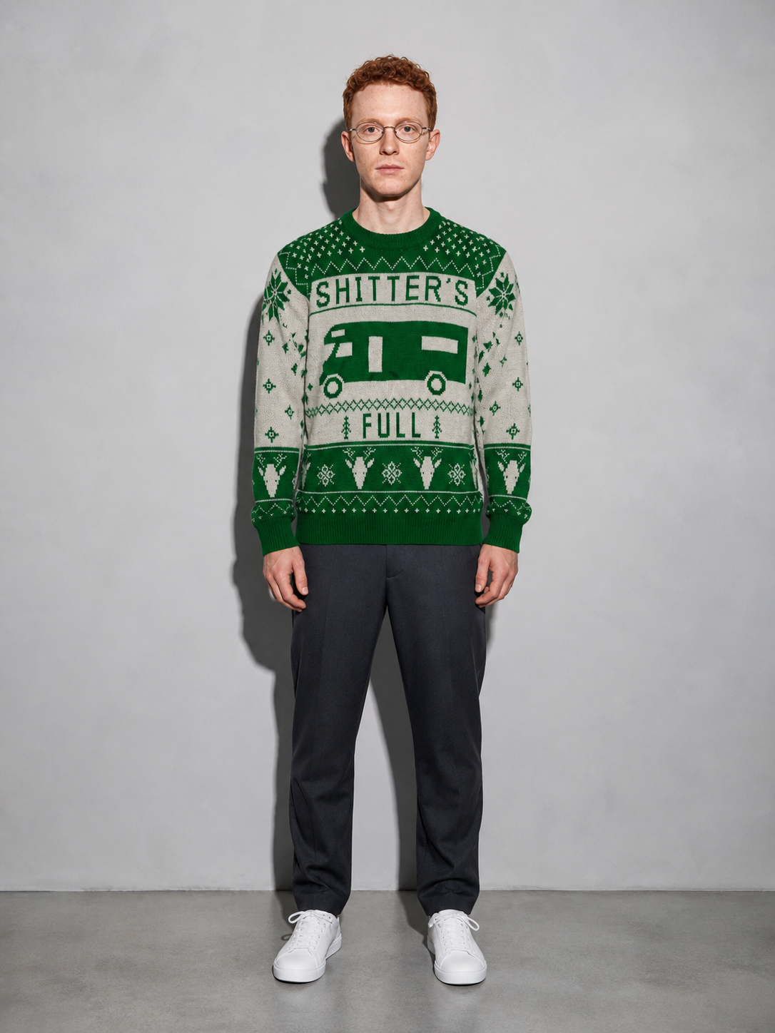 Code Culture catalog | pullover-crewneck-jacquard-christmas-sweater | green | full body