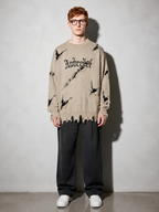 Code Culture catalog | new-personality-street-jacquard-ripped-frayed-vintage-loose-sweater | beige | full body