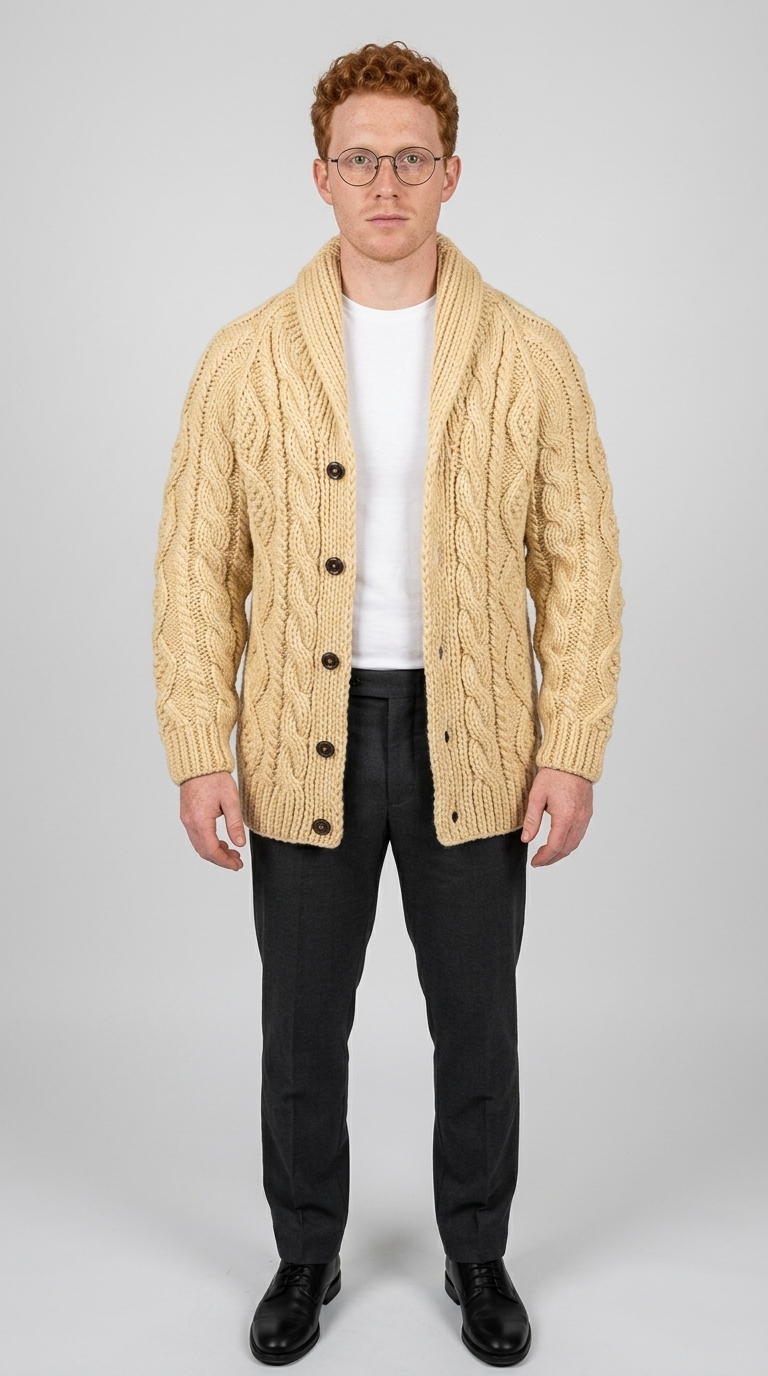 Code Culture catalog | button-rope-cardigan | khaki-yellow | full body