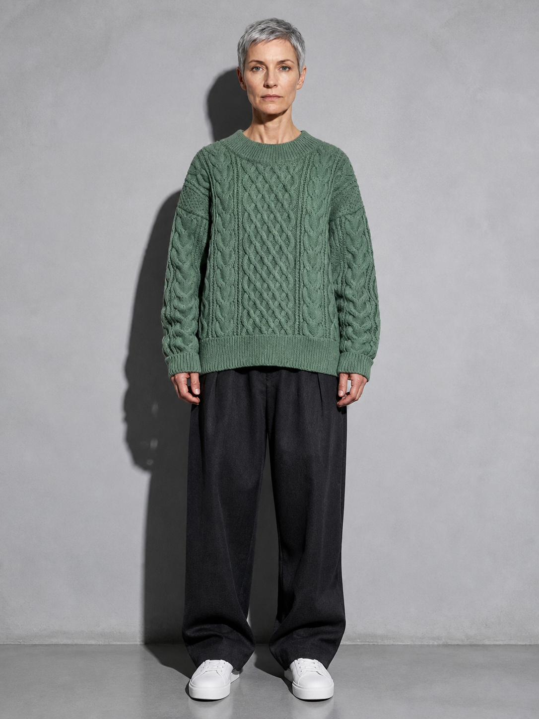 Code Culture catalog | autumn-and-winter-new-mens-twist-sweater-casual-round-neck-pullover-top | green-round-neck | full body