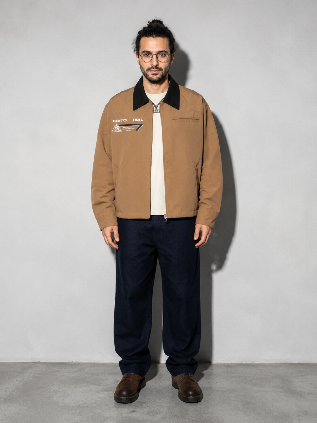 Code Culture catalog | american-street-letter-printed-workwear-jacket | color-khaki | full body