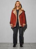 Code Culture catalog | motorcycle-suede-lamb-wool-jacket-womens-lapel-fur-cotton-coat-autumn-and-winter-womens-jacket | color-brick-red | full body