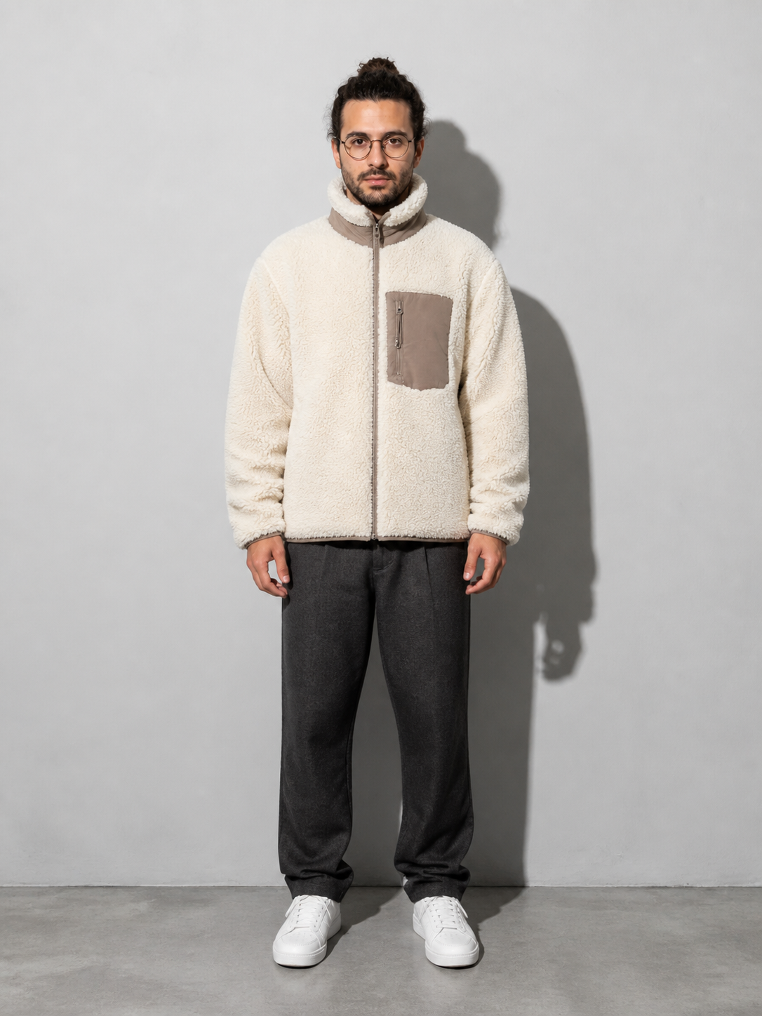 Code Culture catalog | jacket-warm-polar-fleece-jacket | cream-and-coffee-colored | full body