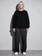 Code Culture catalog | autumn-and-winter-new-mens-twist-sweater-casual-round-neck-pullover-top | b046-black | full body