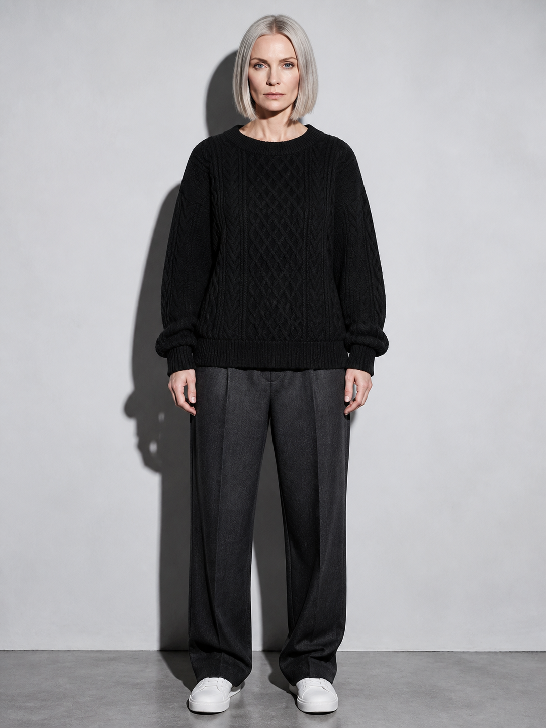 Code Culture catalog | autumn-and-winter-new-mens-twist-sweater-casual-round-neck-pullover-top | b046-black | full body