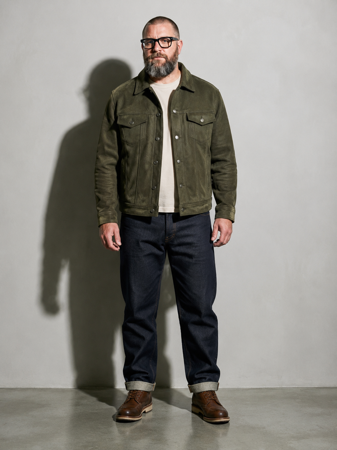 Code Culture catalog | new-suede-jacket-lapel-mens-workwear-coat | color-army-green | full body