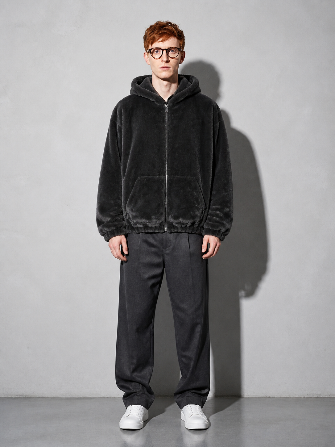 Code Culture catalog | mens-fleece-hooded-cotton-jacket | dark-grey | full body