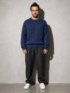 Code Culture catalog | autumn-and-winter-new-mens-twist-sweater-casual-round-neck-pullover-top | blue | full body