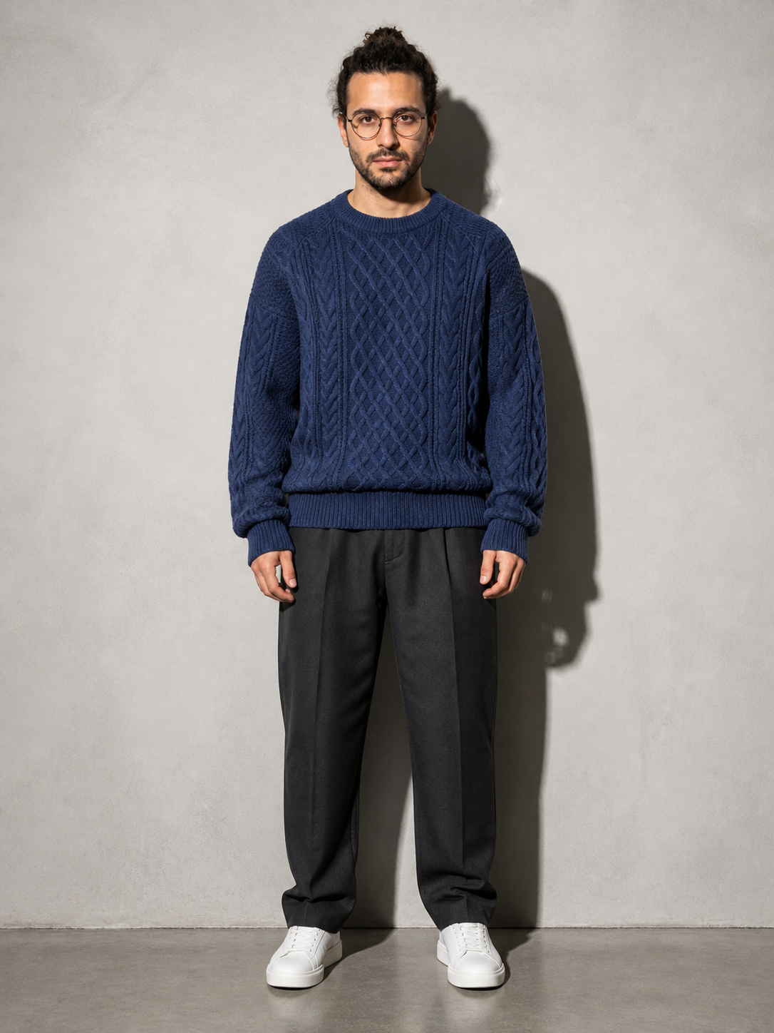 Code Culture catalog | autumn-and-winter-new-mens-twist-sweater-casual-round-neck-pullover-top | blue | full body