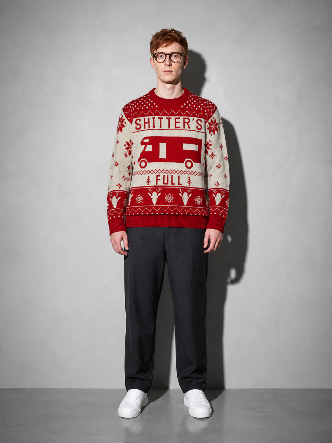 Code Culture catalog | pullover-crewneck-jacquard-christmas-sweater | red | full body