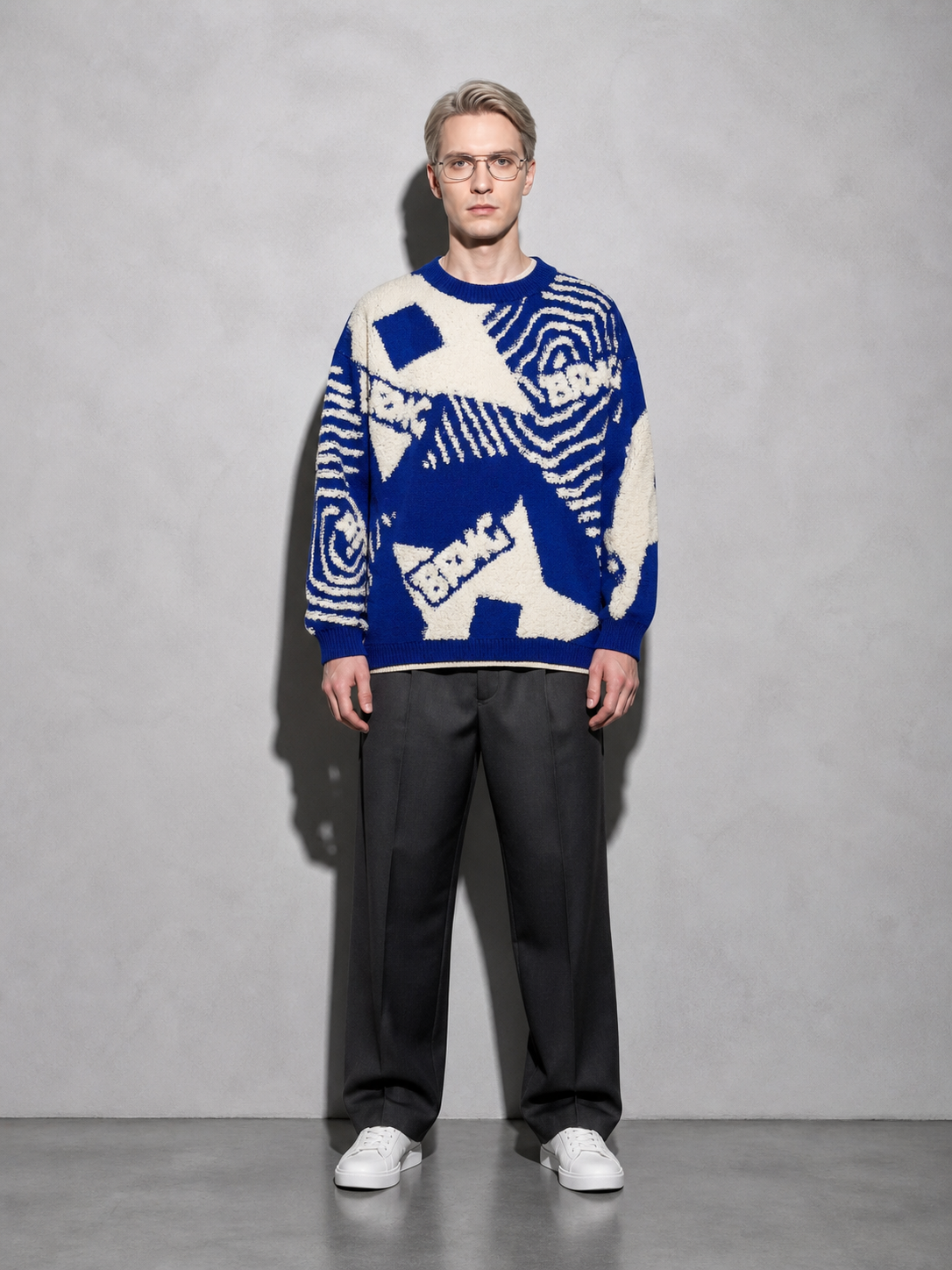Code Culture catalog | mens-jacquard-sweater-casual-top | blue | full body