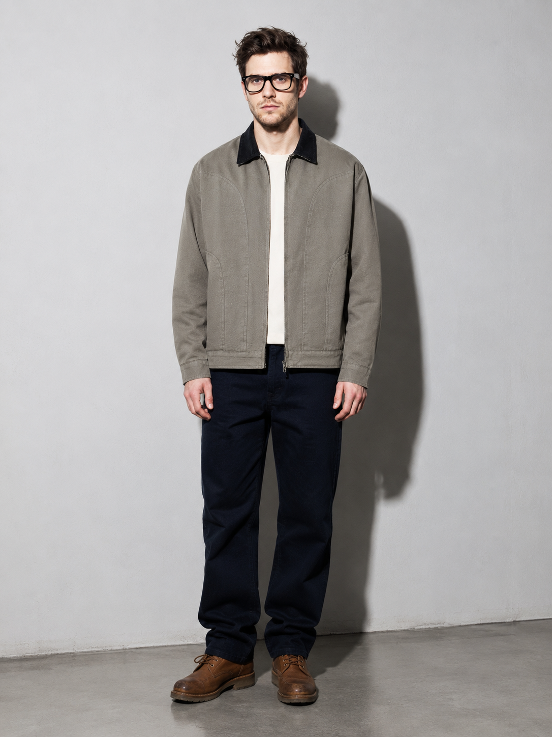Code Culture catalog | mens-washed-corduroy-collar-stitching-workwear-jacket | color-light-brown | full body