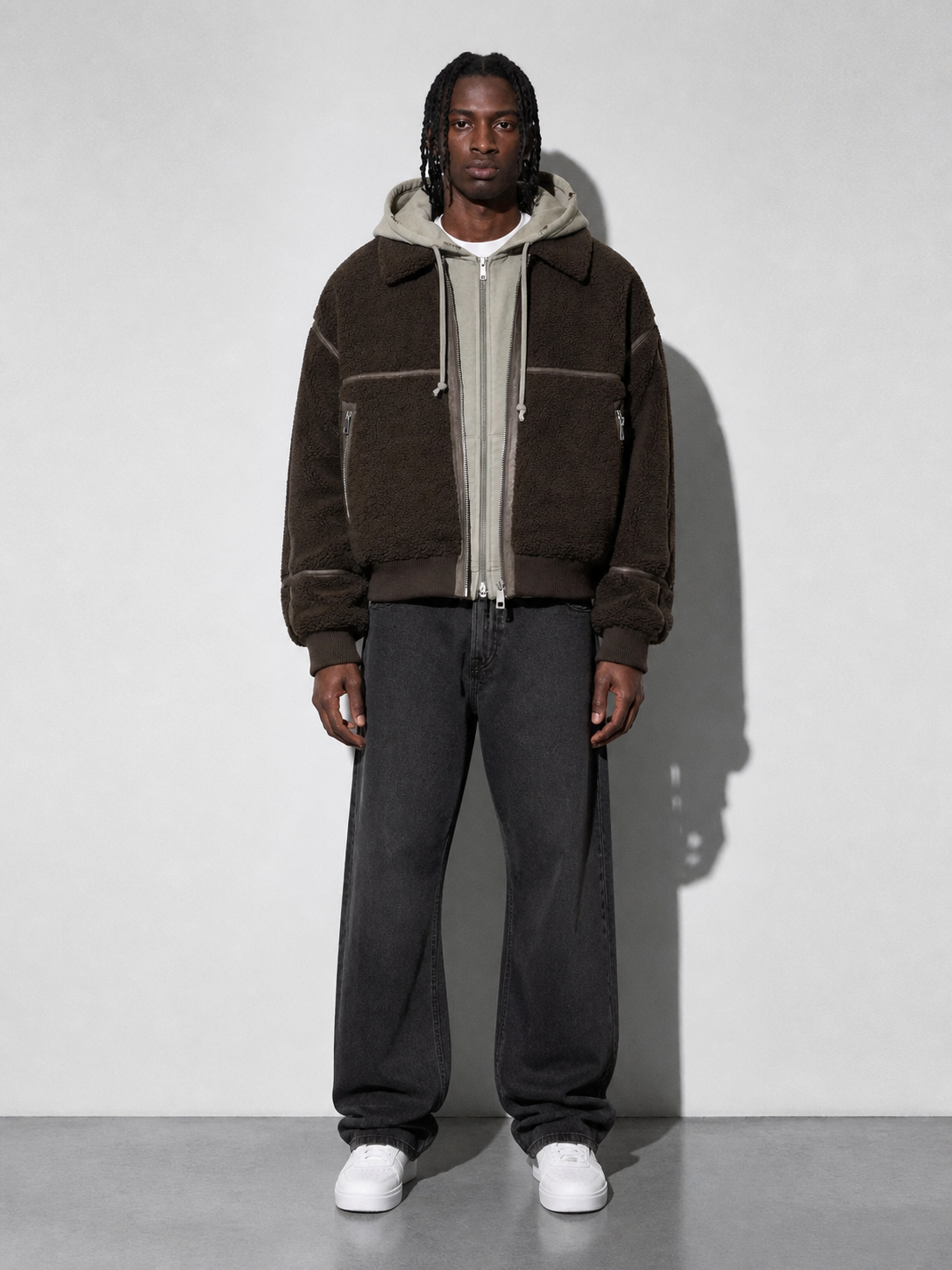 Code Culture catalog | mens-simple-lapel-fleece-jacket | dark-brown | full body