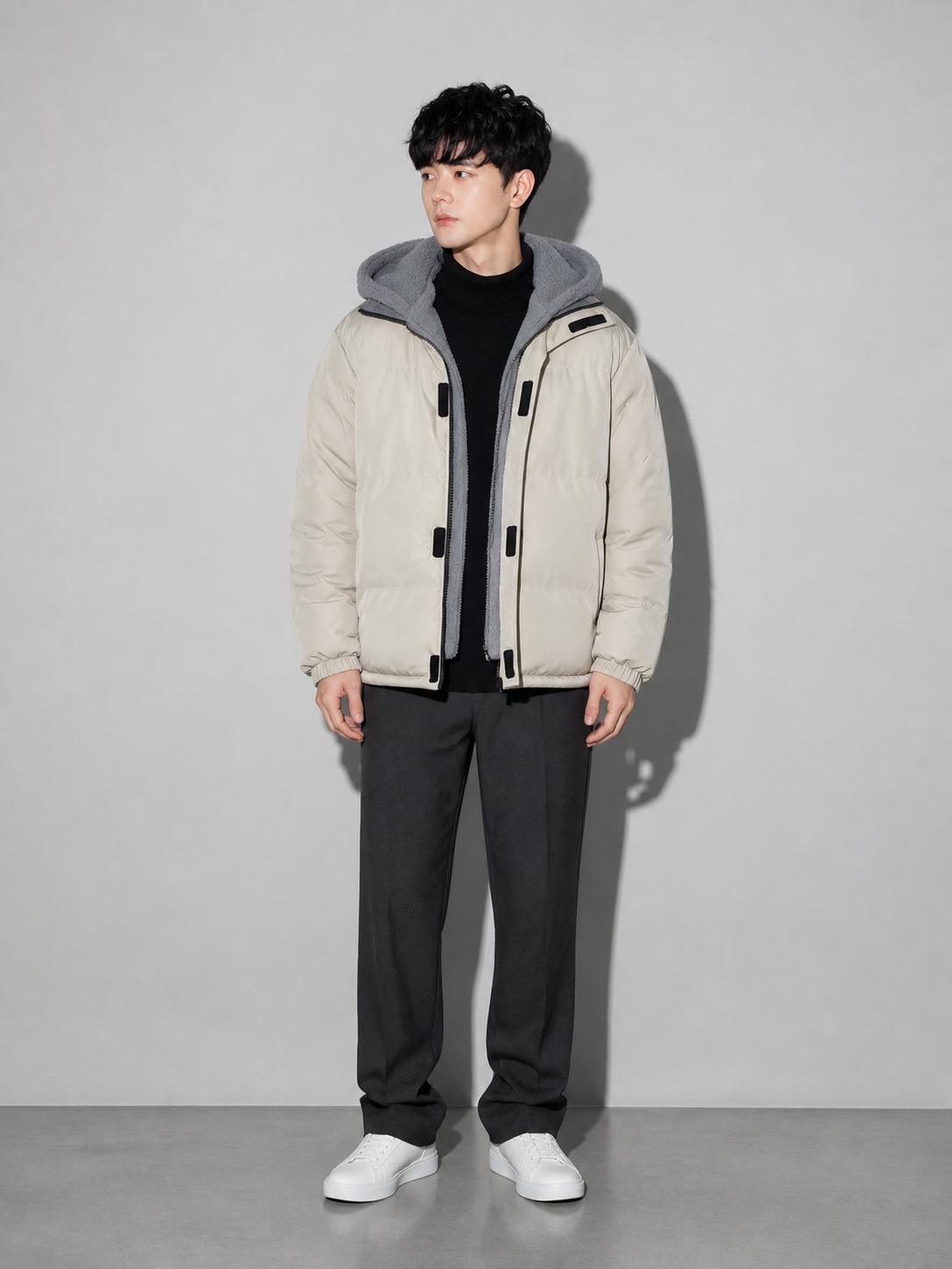 Code Culture catalog | polar-fleece-short-warm-fleece-cotton-jacket-winter | khaki | full body