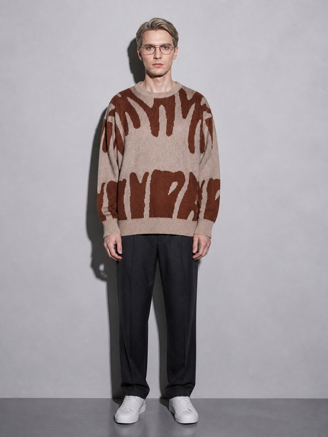 Code Culture catalog | mens-round-neck-sweater-sweater | khaki | full body