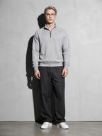 Code Culture catalog | european-and-american-half-zipper-sweater-stand-up-collar-all-match-fleece-mens-sweater-top | light-gray | full body