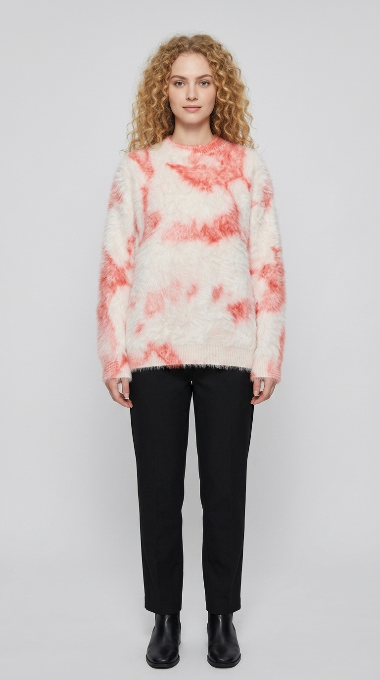 Code Culture catalog | retro-atmosphere-design-loose-sweater-sweater | pink | full body