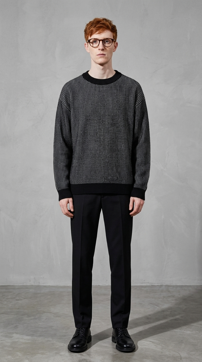Code Culture catalog | sweater-mens-loose-round-neck-pullover-sweater | black | full body