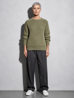 Code Culture catalog | mens-solid-color-long-sleeve-round-neck-fashion-sweater-loose-retro-sweater | light-green | full body