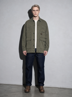 Code Culture catalog | mens-corduroy-collar-loose-workwear-jacket | color-army-green | full body