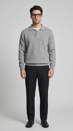 Code Culture catalog | lapel-polo-sweater-mens-loose-sweater | light-gray | full body