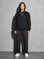 Code Culture catalog | stand-collar-long-sleeve-jacquard-knitted-pullover-sweater | dark-gray-2 | full body