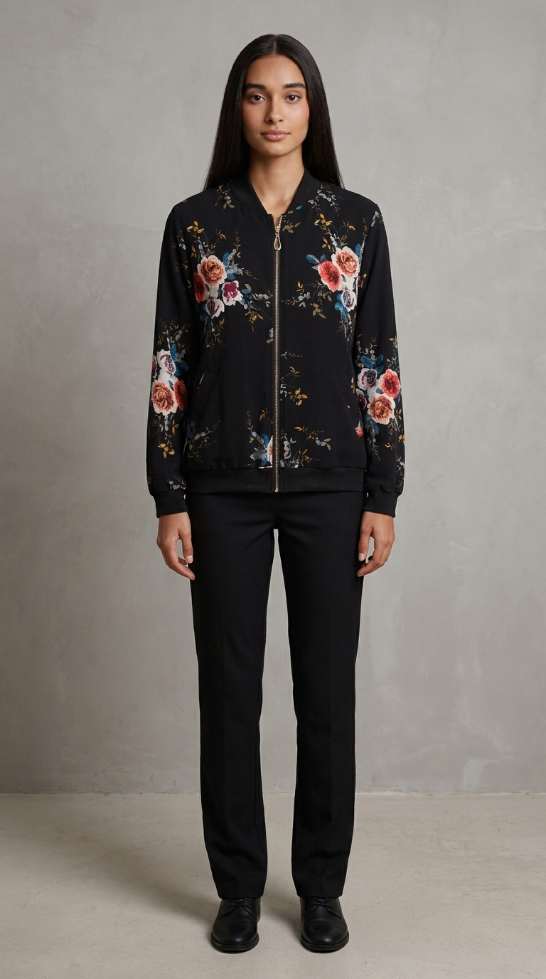 Code Culture catalog | zip-printed-cardigan | black | full body