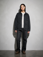 Code Culture catalog | mens-corduroy-collar-loose-workwear-jacket | color-black | full body