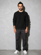 Code Culture catalog | mens-solid-color-long-sleeve-round-neck-fashion-sweater-loose-retro-sweater | black | full body