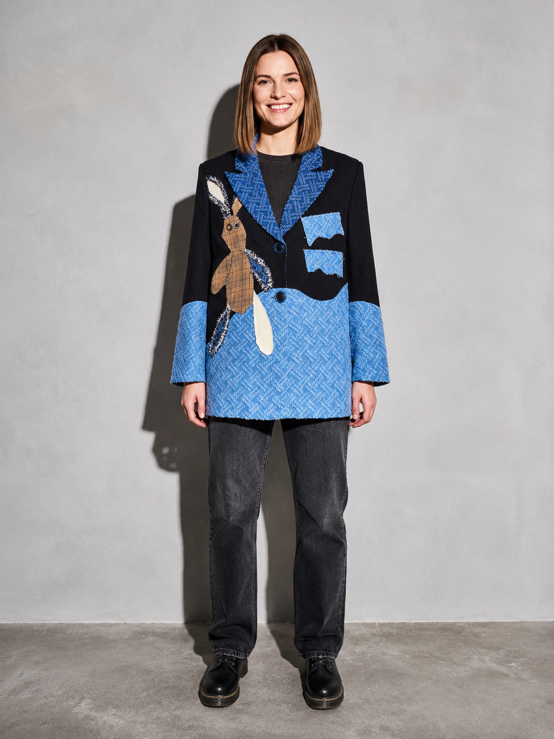 Code Culture catalog | beggar-rabbit-womens-denim-suit-jacket | color-blue | full body