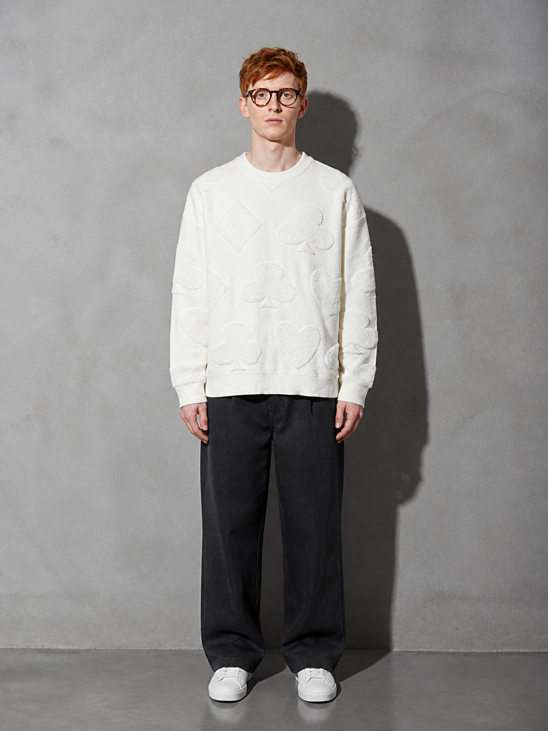 Code Culture catalog | solid-color-jacquard-thermal-sweater | white | full body