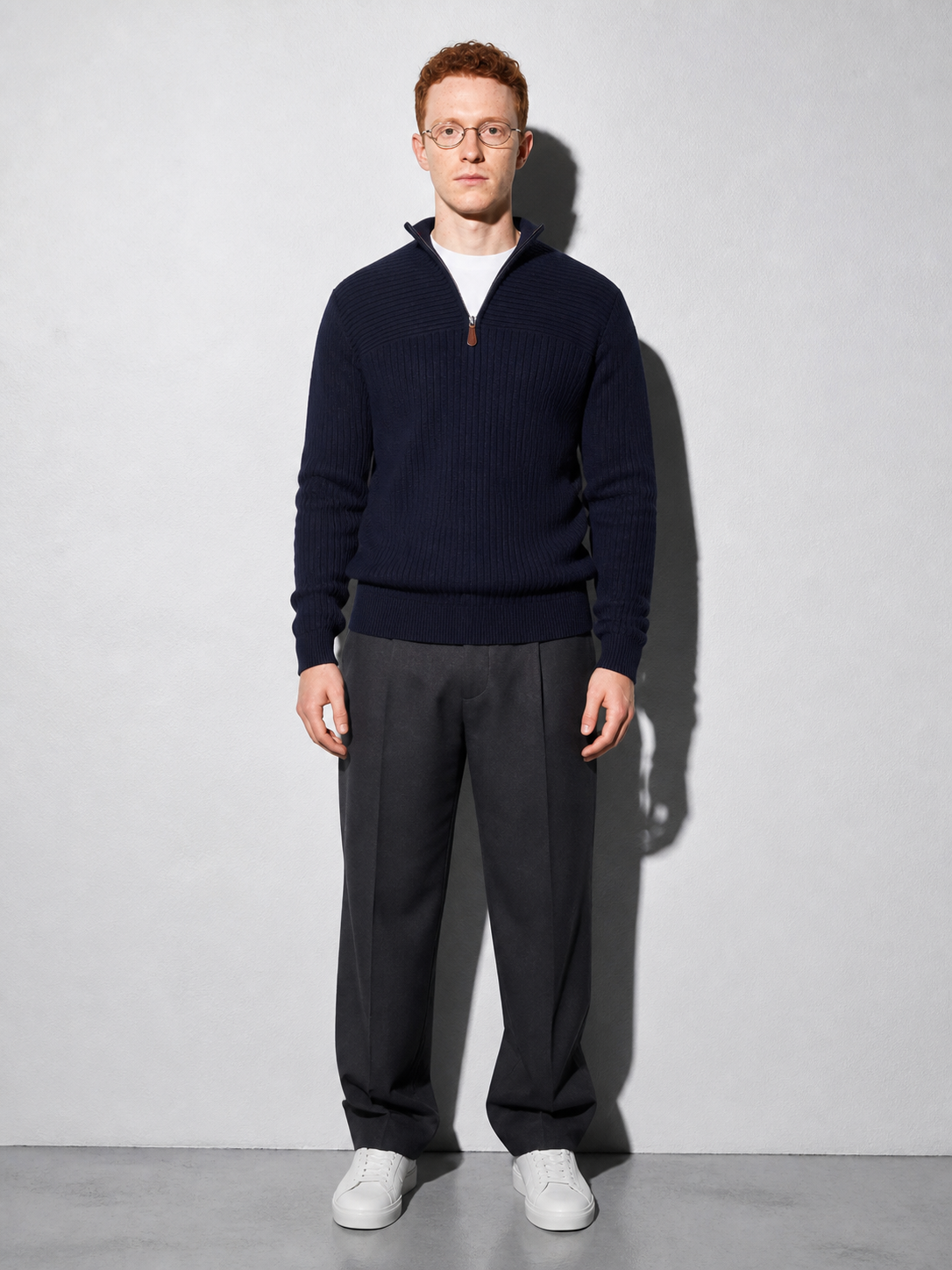 Code Culture catalog | mens-half-zip-stand-up-collar-sweater | navy-blue | full body