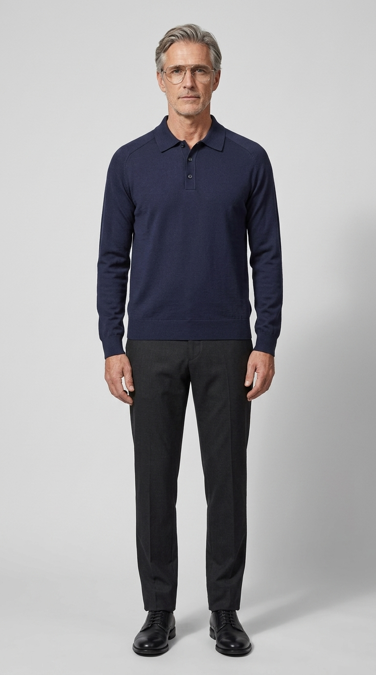 Code Culture catalog | mens-long-sleeved-sweater-lapel-comfortable-sweater | navy-blue | full body