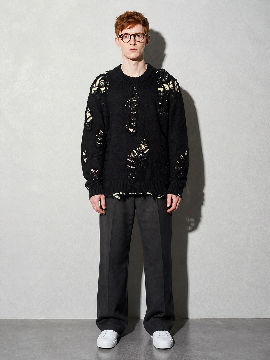 Code Culture catalog | ripped-sweater-mens-minority-all-match-idle-style | black | full body