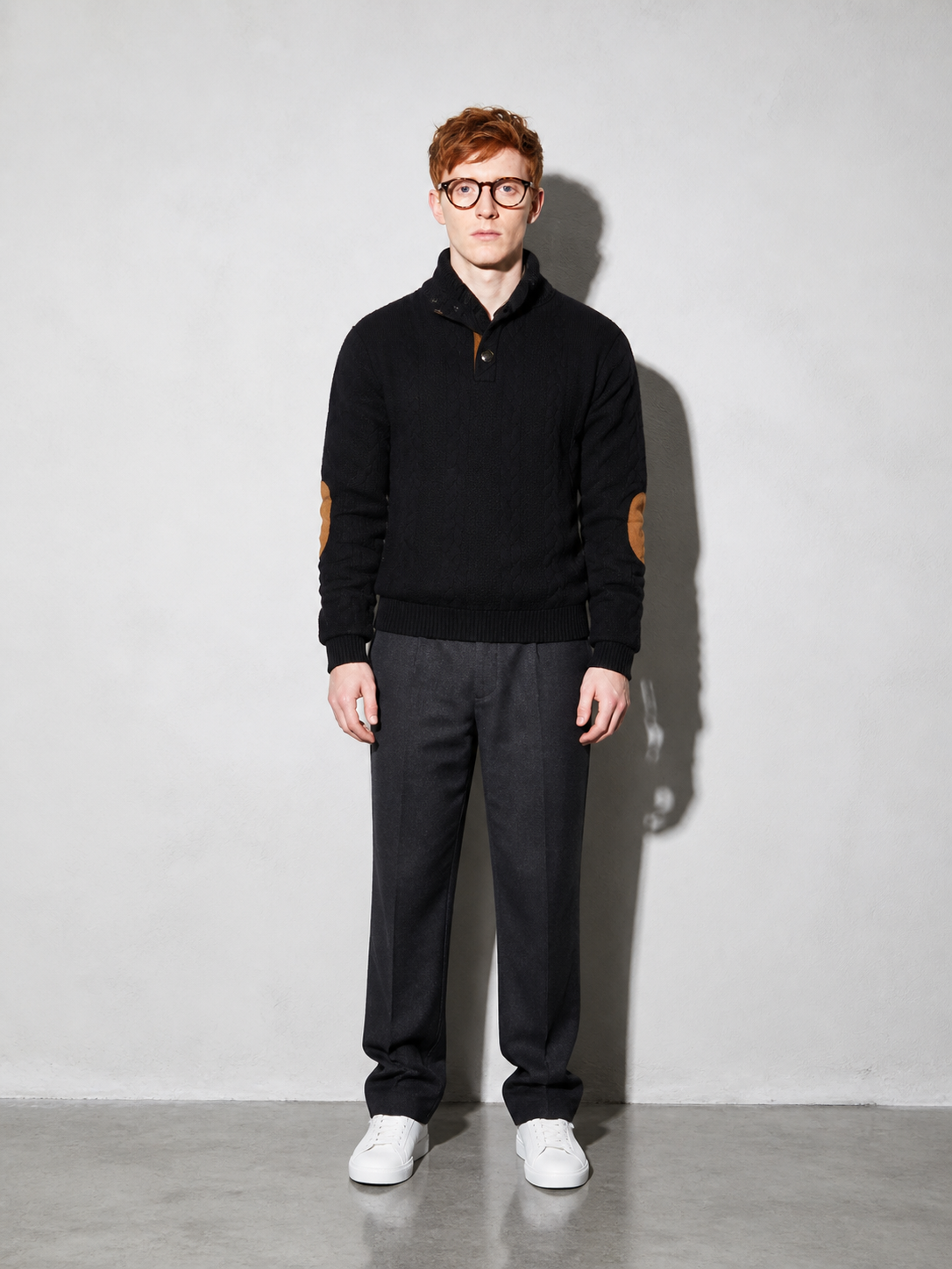 Code Culture catalog | stand-collar-long-sleeve-jacquard-knitted-pullover-sweater | black2 | full body