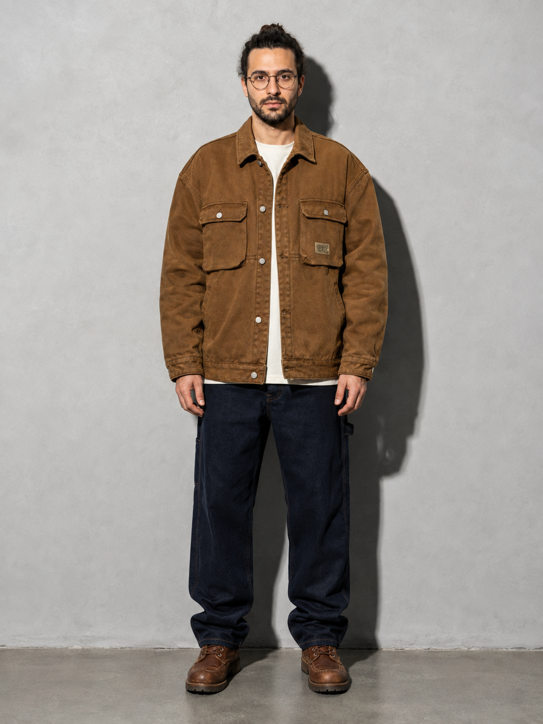 Code Culture catalog | motorcycle-loose-workwear-warm-jacket | color-yellow-plus-velvet | full body