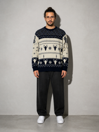 Code Culture catalog | pullover-crewneck-jacquard-christmas-sweater | navy-blue | full body