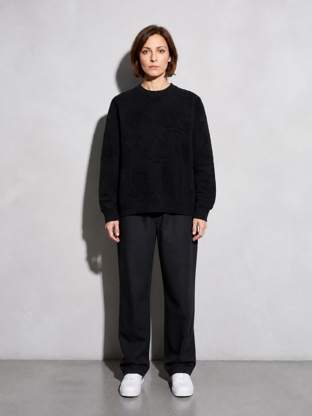 Code Culture catalog | solid-color-jacquard-thermal-sweater | black | full body