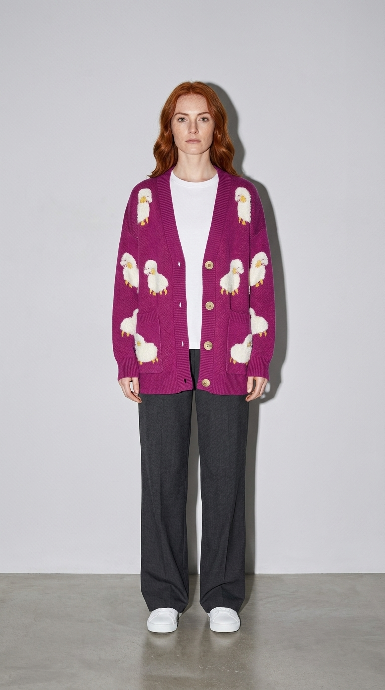 Code Culture catalog | lazy-knit-cardigan | purple | full body