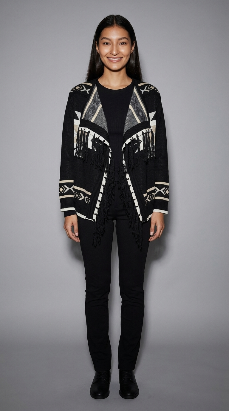 Code Culture catalog | long-sleeve-knit-cardigan | black | full body