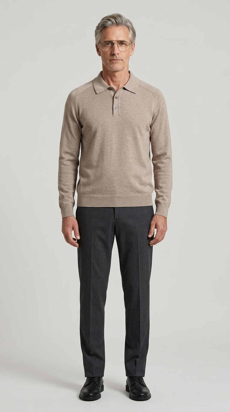 Code Culture catalog | mens-long-sleeved-sweater-lapel-comfortable-sweater | flower-camel | full body