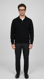 Code Culture catalog | lapel-polo-sweater-mens-loose-sweater | black | full body