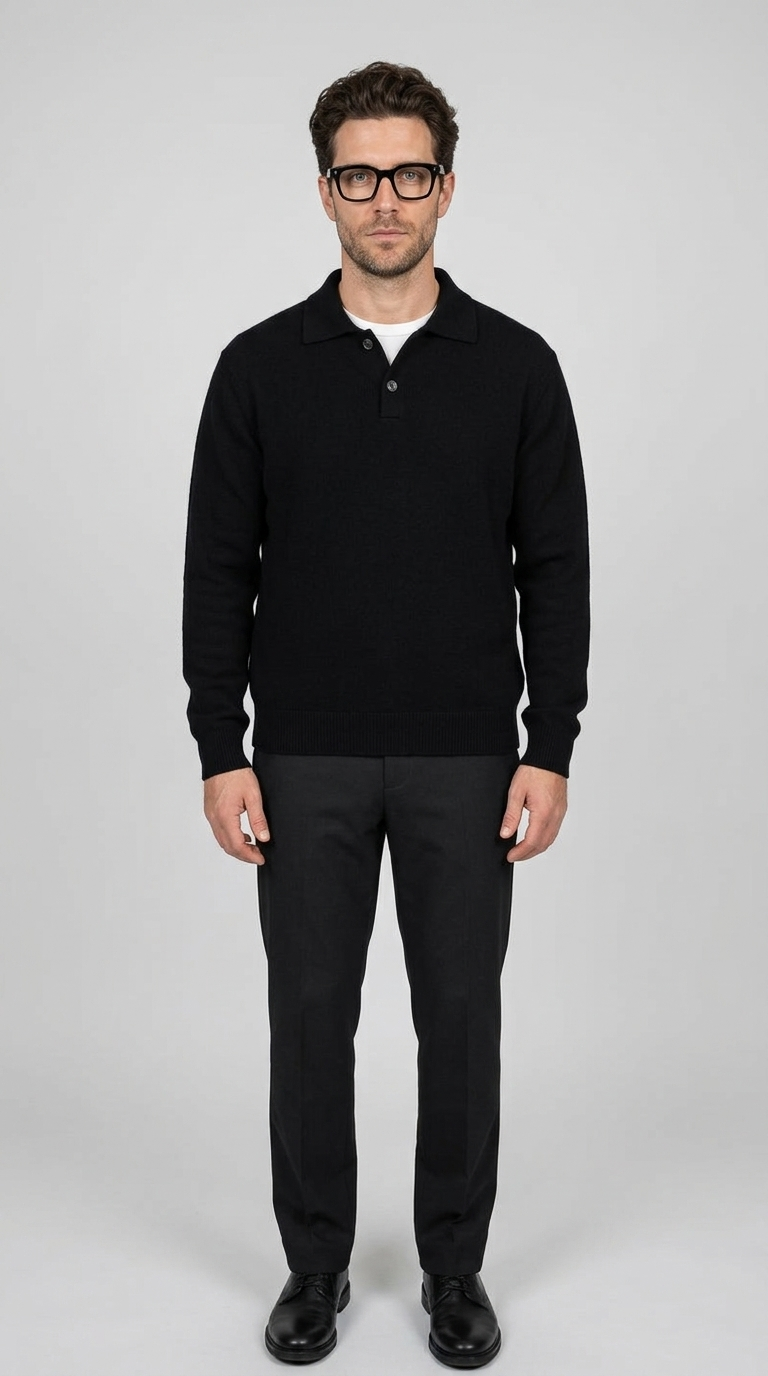 Code Culture catalog | lapel-polo-sweater-mens-loose-sweater | black | full body