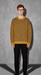 Code Culture catalog | sweater-mens-loose-round-neck-pullover-sweater | yellow | full body