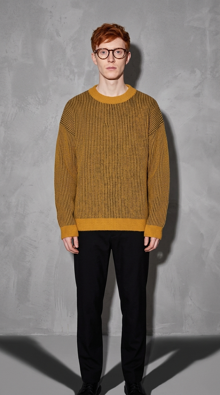 Code Culture catalog | sweater-mens-loose-round-neck-pullover-sweater | yellow | full body
