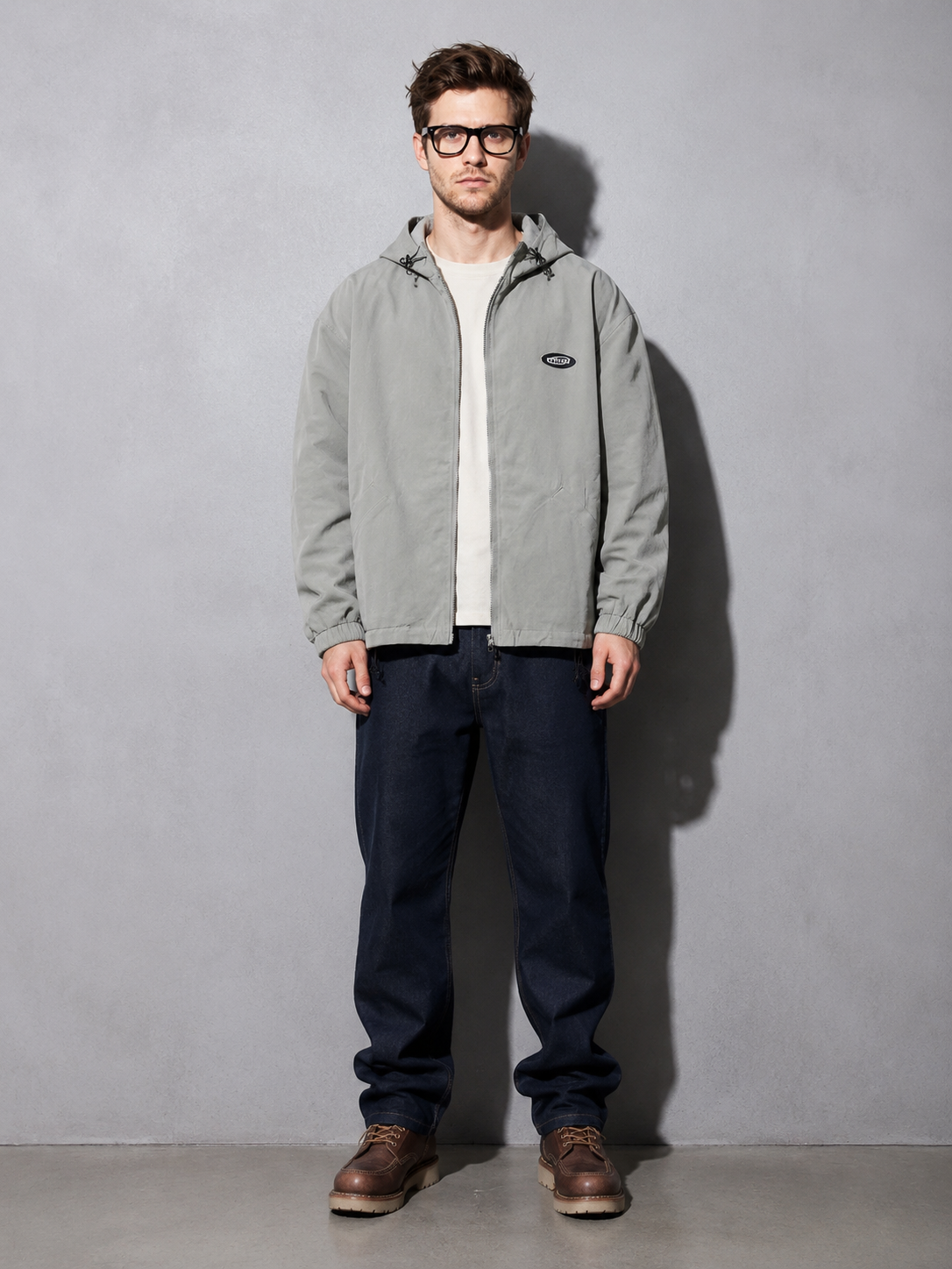 Code Culture catalog | retro-check-hooded-workwear-mens-jacket | color-grey | full body