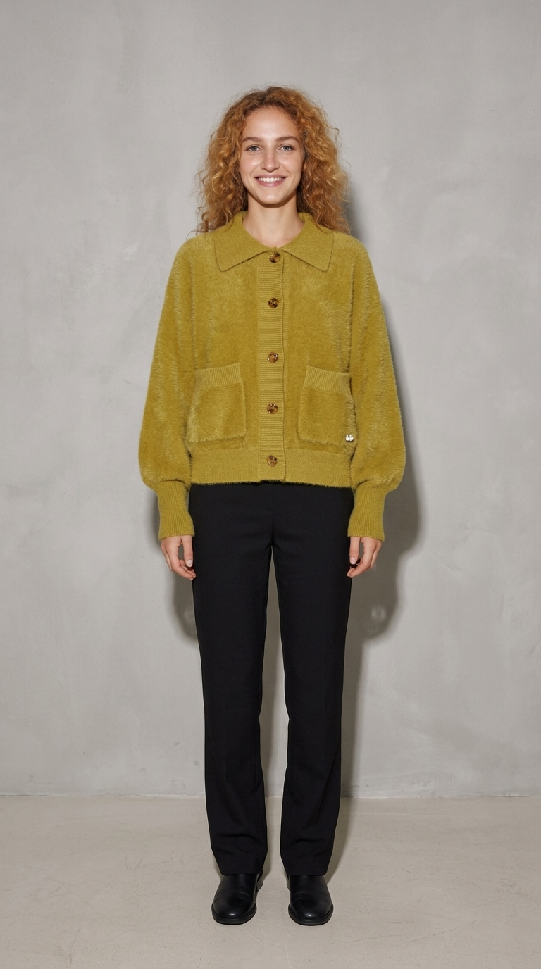 Code Culture catalog | imitation-mink-cashmere-sweater-cardigan | green | full body