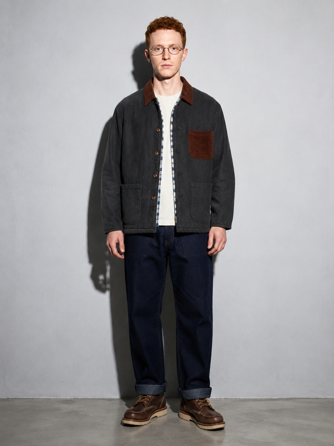 Code Culture catalog | retro-style-workwear-cotton-corduroy-jacket-coat | color-gray | full body