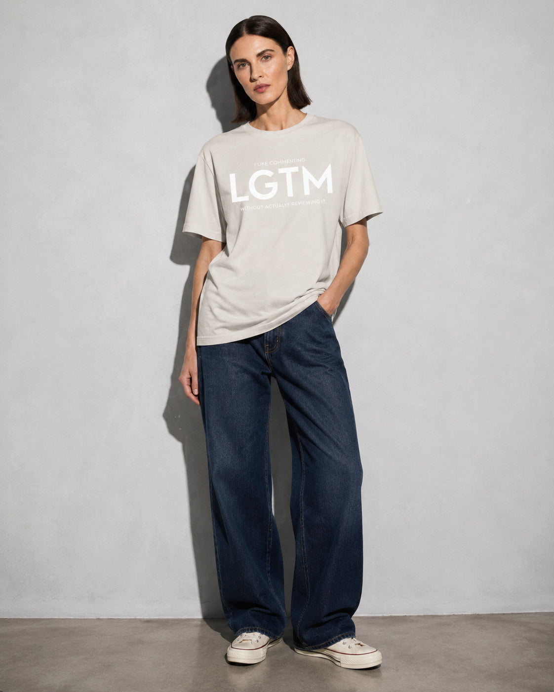LGTM Premium Shirt — Ivory Model Full Body